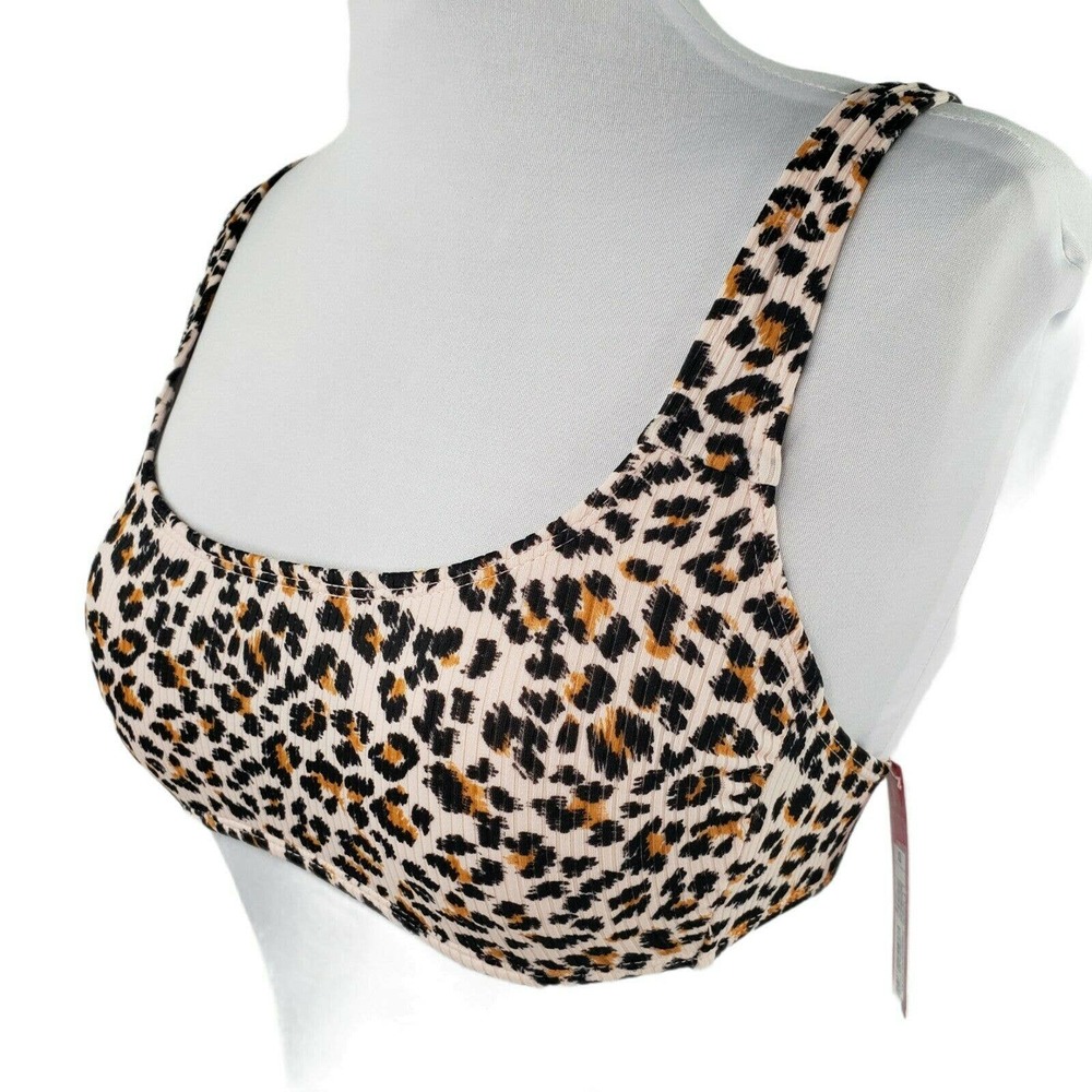 Xhilaration Animal Print Bikini Swim Top Sz 1 XS 00 Square Neck Ribbed Bralette
